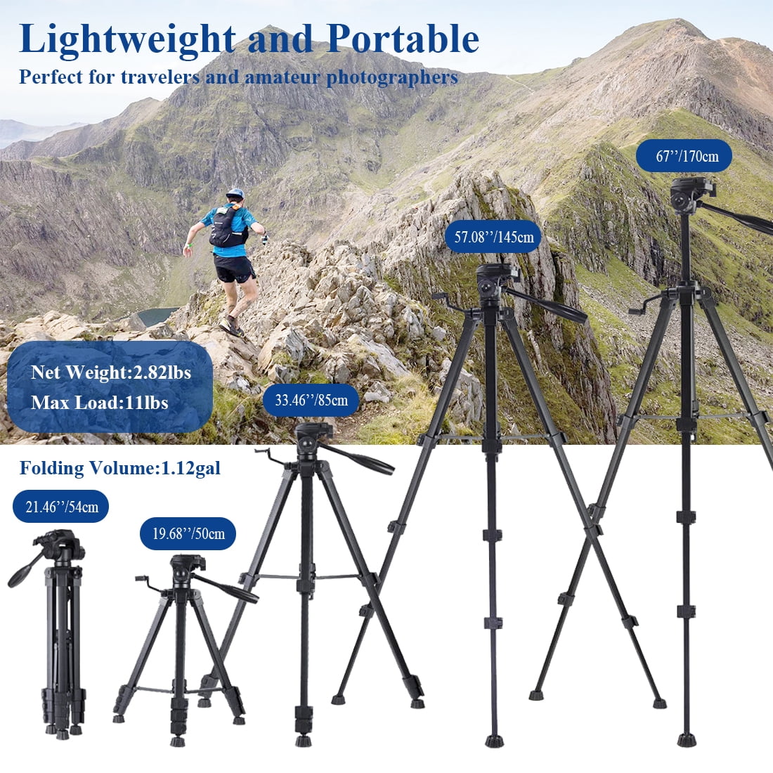 Usmallbee Camera Tripod 67 inch, Tripod for Camera 11LB Maximum Load Capacity, Travel Camera Tripod Stand with Carry Bag