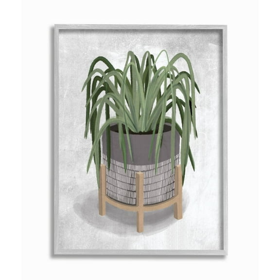 Stupell Industries Friendly Spider Plant Grey Green Painting Framed Wall Art by House Fenway, 16" x 20", Gray Framed