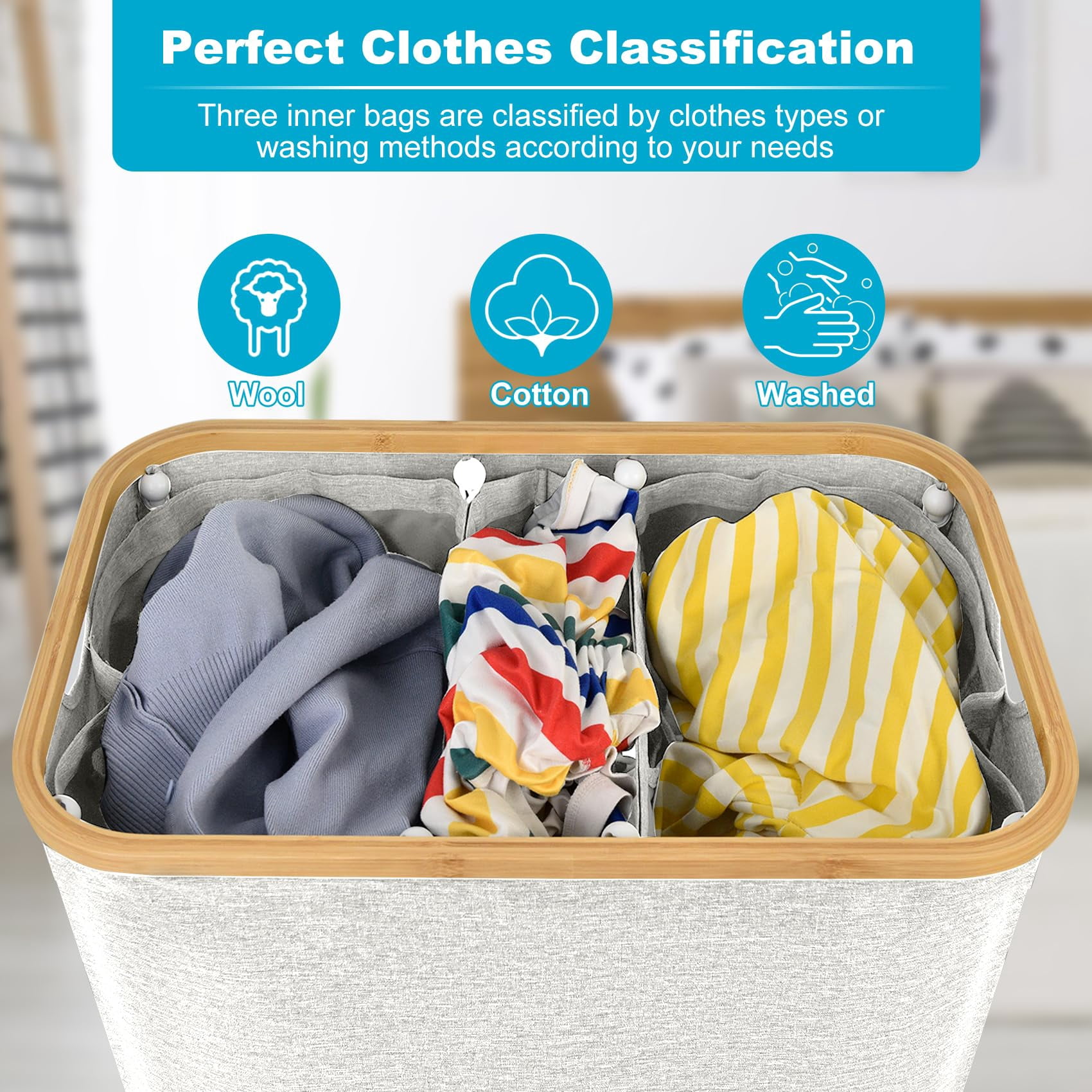 Sunnycome 160L Large Laundry Hamper with Lid Clothes Basket Handles for Bedroom Collapsible Removable White