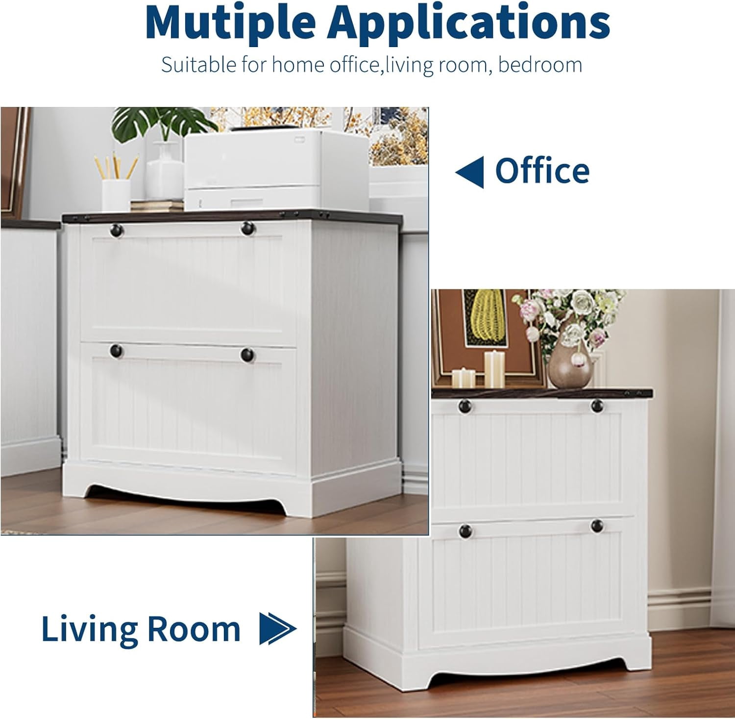 Farmhouse File Cabinet with 2 Drawers - 30" Rustic Wood Lateral Filing Cabinet for A4/Letter/Legal Files, Home Office Storage with Hanging Folders & Printer Shelf