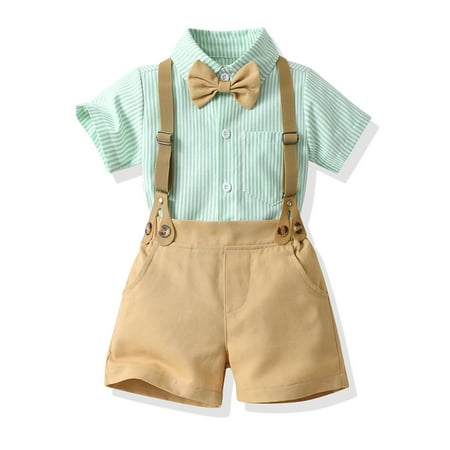 

Toddler Boys Outfit Sets Short Sleeve Prints T Shirt Tops Suspenders Shorts Child Gentleman Suits