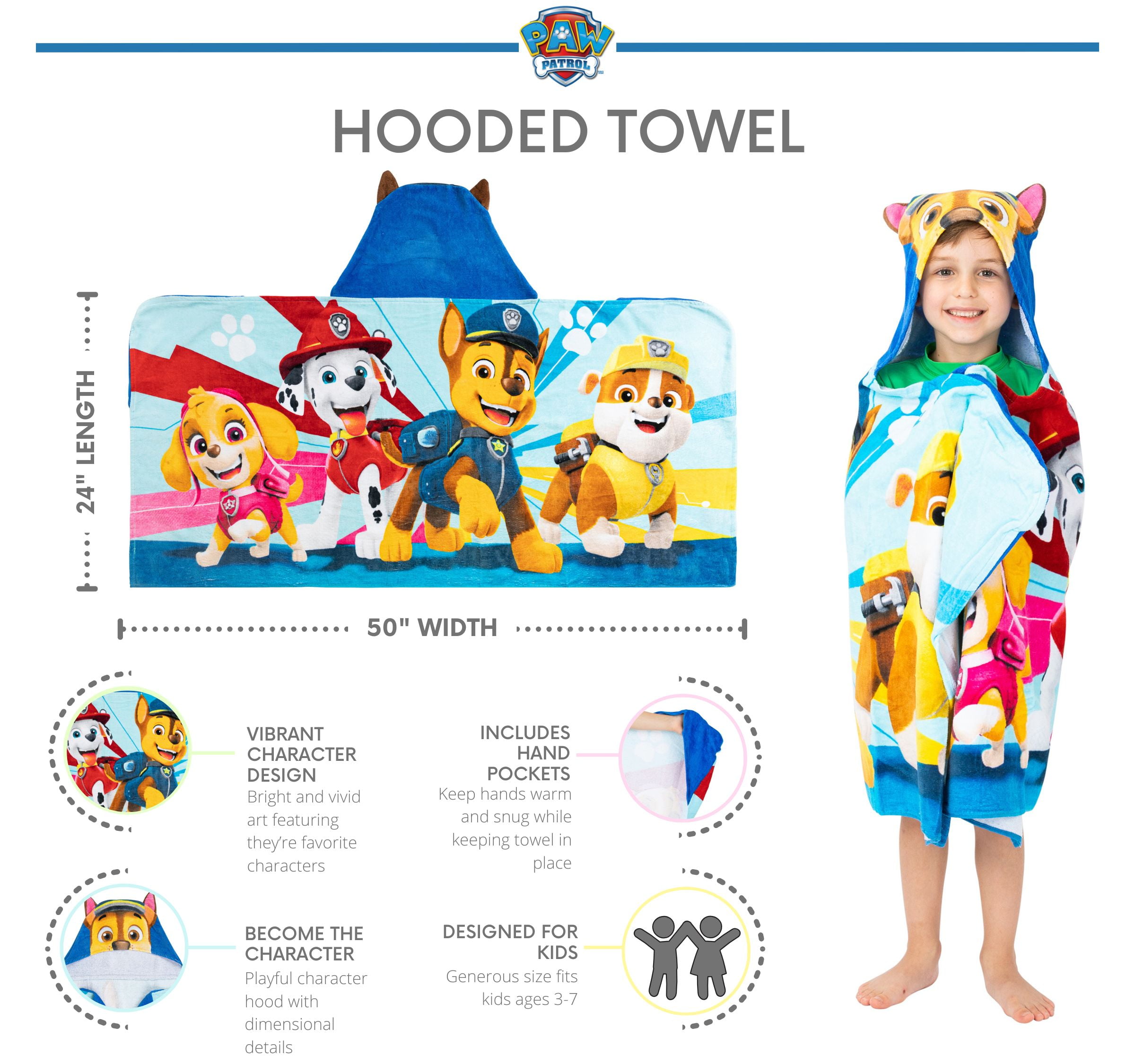 Toddler Towel Disney Paw Patrol Hooded Poncho Boys Beach Bath