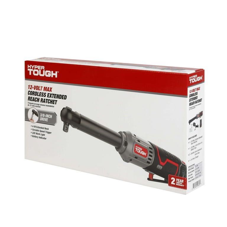 Hyper Tough 12V Max Lithium Ion 3 8 inch Cordless Extended Reach Ratchet with 1.5Ah Battery and Charger 99323 New