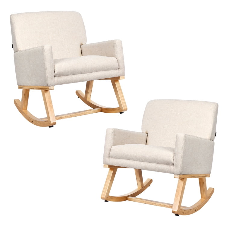Resenkos Rocking Chair Nursery Glider, Comfy Rocker Nursery Chair, Upholstered Rocking Chair with and Solid Wood Base-Beige