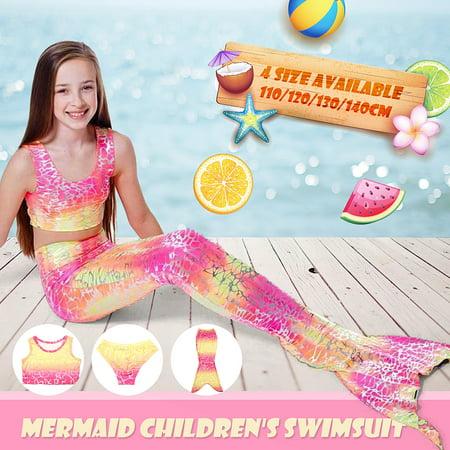 3Pcs/Set Girls Kids Mermaid Tail Swimming Suit Pool Beach Swimmable Bikini Set Swimming Costumes Swimsuit
