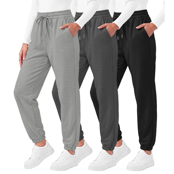 MOSHU 3 Pack Sweatpants for Womens Athletic Joggers with Pockets Elastic Waist Womens Sweatpants Baggy Comfy Lounge pants