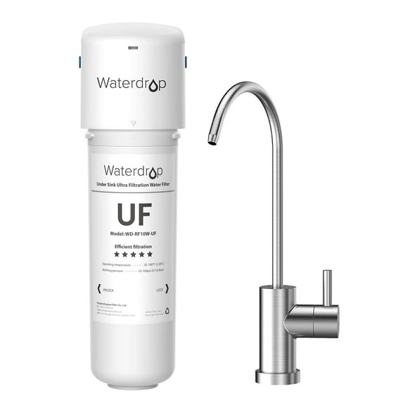 Waterdrop 10UBW-UF Under Sink Water Filter for Baçtёria Reduction, NSF/ANSI 42 Certified, 0.01 μm Ultra Filtration, with Dedicated Faucet, 8K Gallons High Capacity, Idea for Renting, USA Tech, White