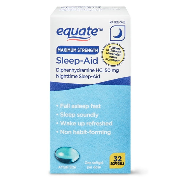 Equate Maximum Strength Nighttime SleepAid Softgels, 50 mg, 32 count