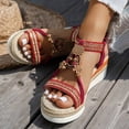 thumbnail image 4 of Women's Elastic Slingback Platform Sandals Lightweight Non Slip Wedge Beach Shoes Comfortable Heeled Slide with Back Strap Red Size 6.5, 4 of 5