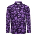 thumbnail image 2 of Purple Skull Shirt Men Halloween Print Casual Shirts Autumn Harajuku Custom Blouses Long Sleeve Fashion Oversized Clothing Gift, 2 of 5