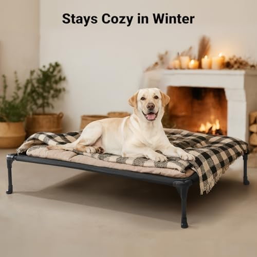 Outdoor Elevated Dog Bed Large Sized Dogs, Large Cooling Raised Dog Cots Beds Training Platform Off Ground Hammock with Breathable Mesh, No-Slip Feet, 42"x30", Black