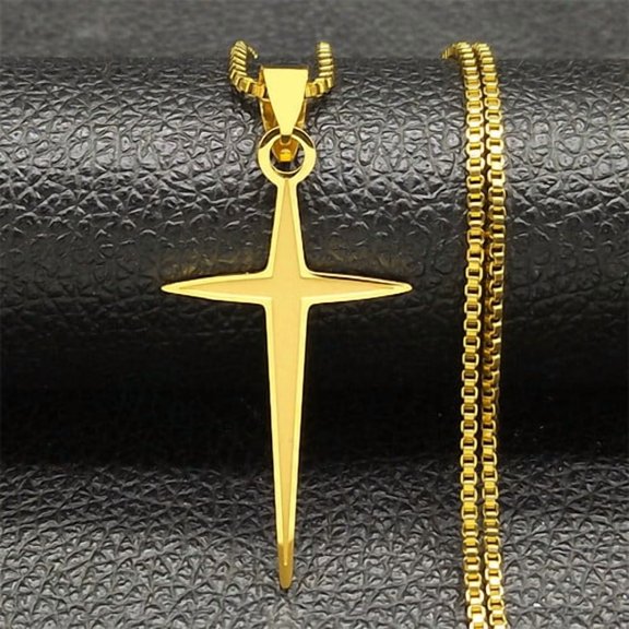 Hip Hop 14K Yellow Gold  Jesus Cross Chain Necklace for Women Men Gold Color Statement Necklace Jewelry collier croix