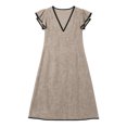 thumbnail image 5 of ClodeEU Women's V Neck Ruffle Sleeve Midi Dress,Casual A Line Loose Sundress with Pockets Khaki,Women's Plus S, 5 of 6