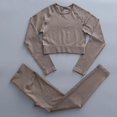 thumbnail image 1 of Top de manga larga sin costuras para mujer, mallas de cintura alta, pantalones, conjunto de Yoga, ropa de entrenamiento, ropa deportiva para gimnasio, Fitness, traje deportivo de realce, 2 uds., 1 of 5