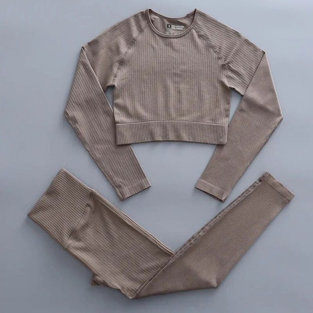 Top de manga larga sin costuras para mujer, mallas de cintura alta, pantalones, conjunto de Yoga, ropa de entrenamiento, ropa deportiva para gimnasio, Fitness, traje deportivo de realce, 2 uds.