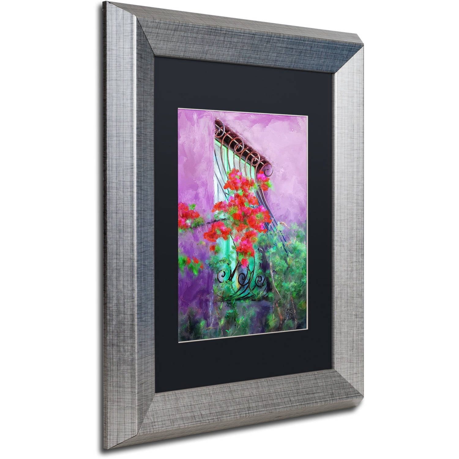 Trademark Fine Art "Painted Rose Covered Window" Canvas Art by Lois Bryan Black Matte, Silver Frame