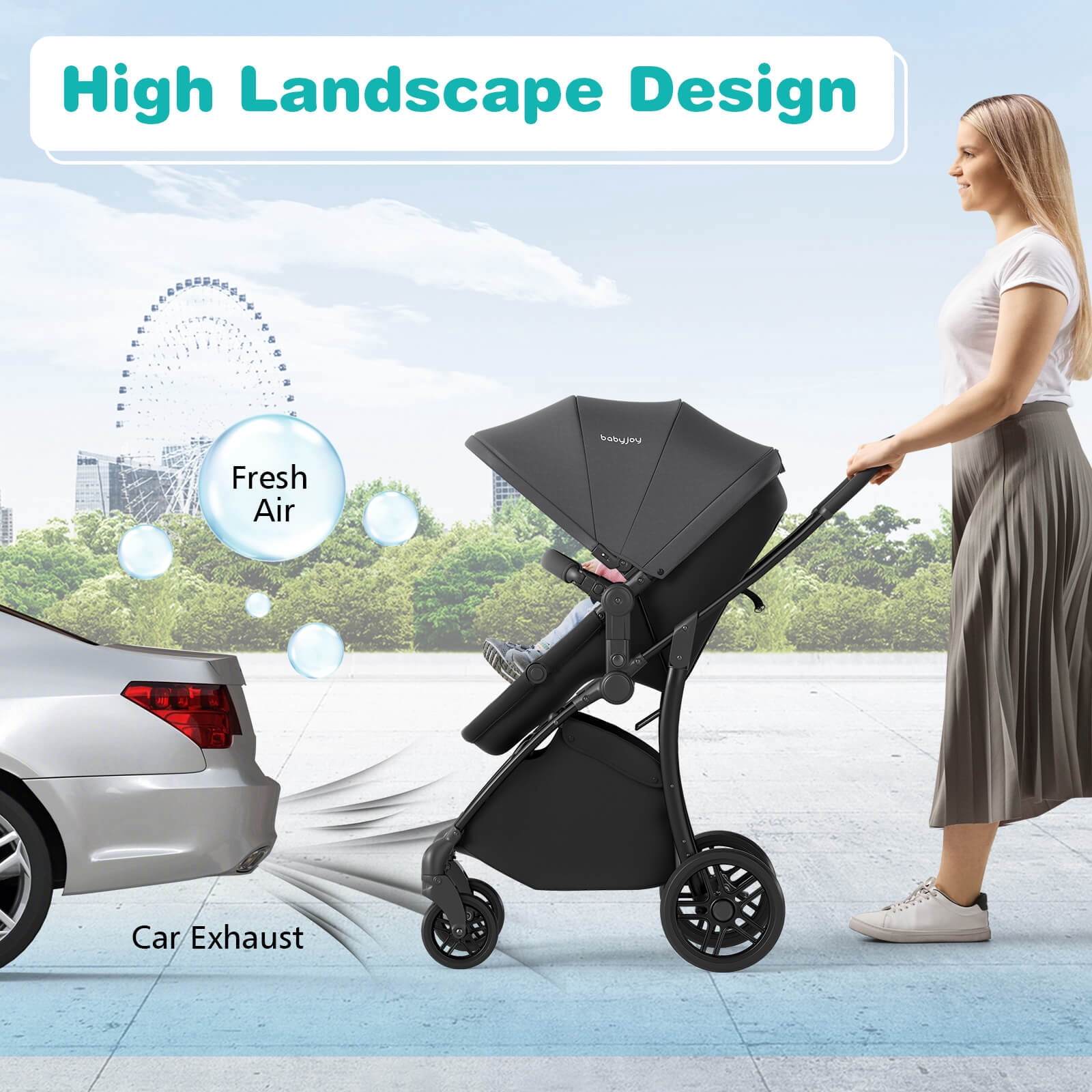 Babyjoy 2 in 1 Baby Stroller Folding High Landscape Pushchair with Bassinet Mode Gray