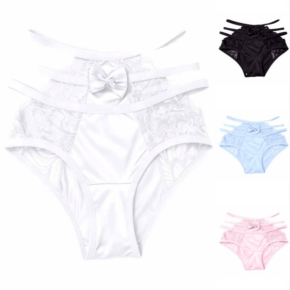 Xijirk Women Panties with Lace Triple Strap Waist Bow Detail Soft Stretch Mid Rise for Daily Night Wear,White,M