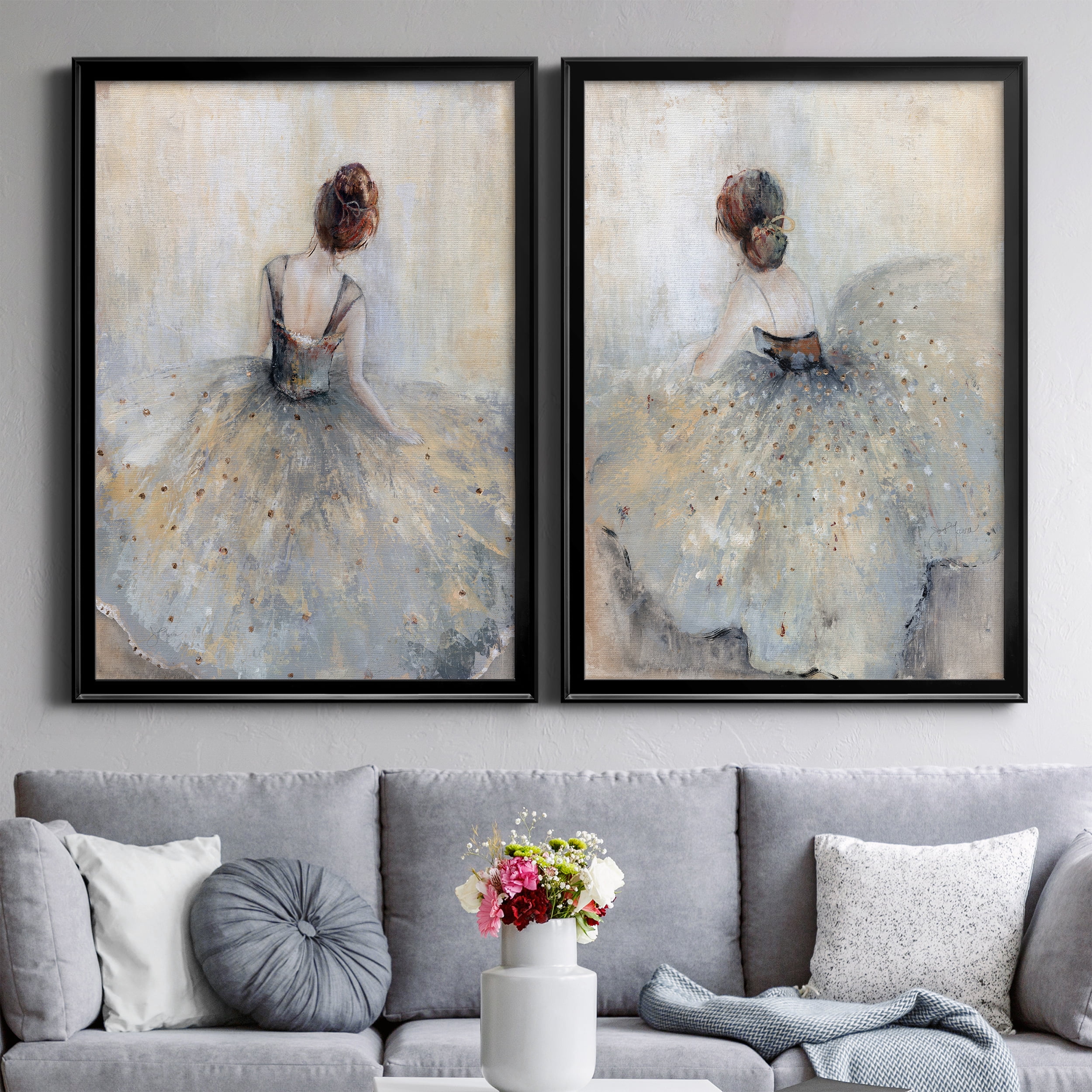 2 Piece Set Beautiful Contemplation Premium Framed Canvas - Ready to Hang - 26.5 x 36.5 Each - Black Frame