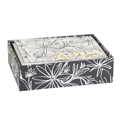 C.R. Gibson White and Black Floral Sympathy Acknowledgment Card Set, 10pc, 4'' W x 5.5'' H