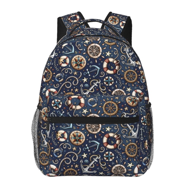 Disketp Nautical Mochila Estampada para Hombre y Mujer – Mochila Ligera Clásica con Múltiples Bolsillos para Universidad, Trabajo y Viajes-One Size