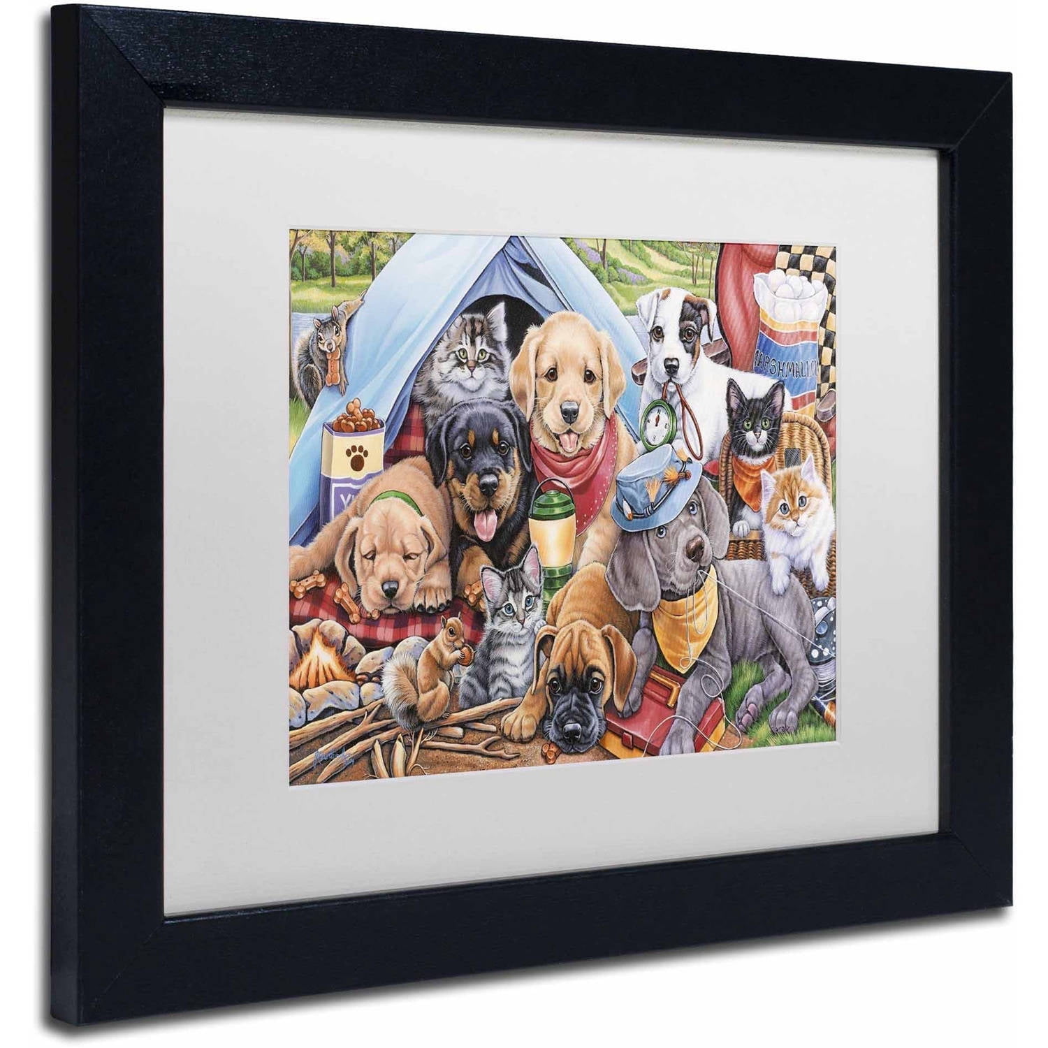 Trademark Fine Art 'Camping Buddies' Canvas Art by Jenny Newland, White Matte, Black Frame