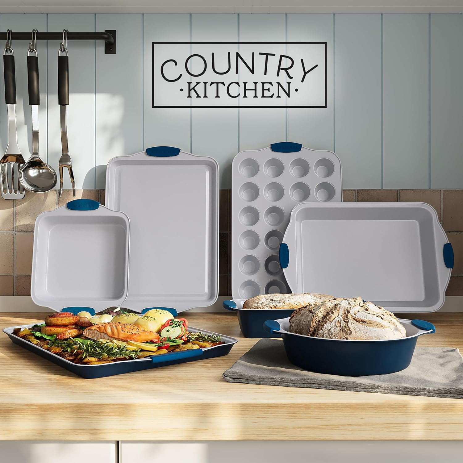Stackable Bakeware Set Country Kitchen 10-Piece Non-Stick Baking Pans ...