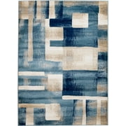 Madison Collection - 4x5 Abstract Cream/Blue Geometric Area Rug (Multiple Sizes) Soft Pile