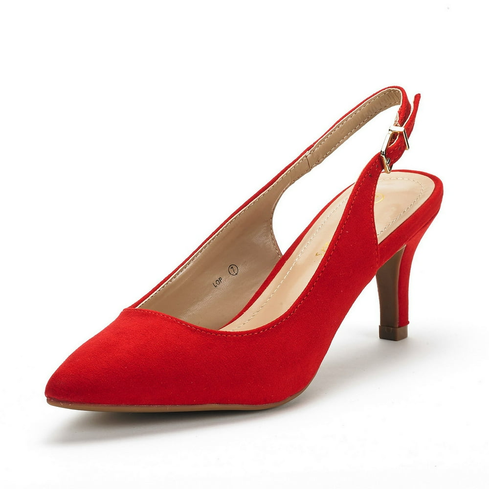 red low heel slingback shoes