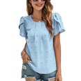 thumbnail image 1 of Blusa jacquard con mangas de pétalos Manga corta Cuello redondo Blusa con mangas de pétalos de color liso Top, 1 of 8
