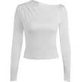 thumbnail image 4 of Elainilye Fashion Long Sleeve Undershirt for Women Casual Comfortable Pullover Top Soild Color Round-Neck Bottom Shirt Tops,White, 4 of 9