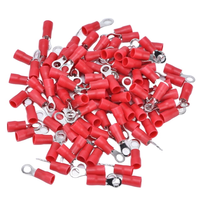 100 Uds terminales de engarzado preaislados conector de cable tipo anillo de PVC de cobre para computadoras AWG 16?14
