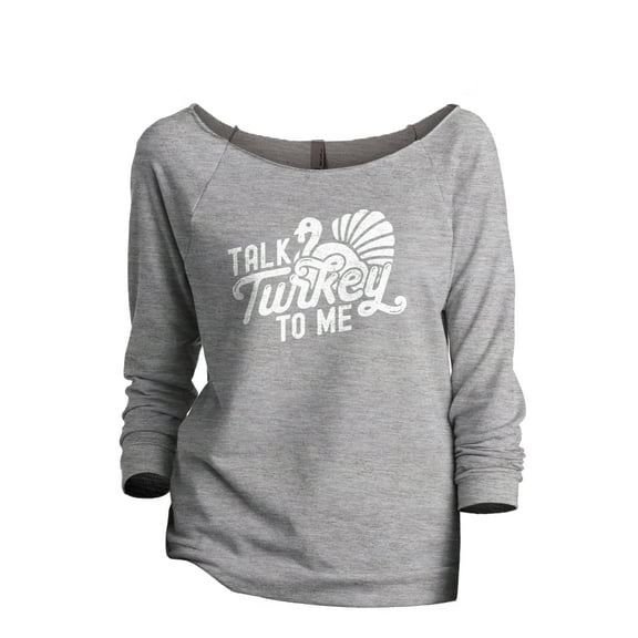Talk Turkey To Me Women's Fashion Slouchy 3/4 Sleeves Raglan Lightweight Sweatshirt Sport Gray Large