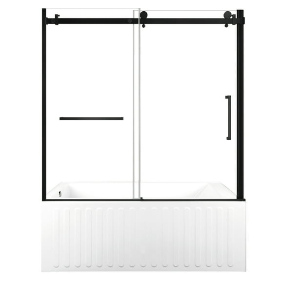 Kingston Brass KVTDE603121L0 60-Inch Acrylic Rectangular 3-Wall Alcove Tub Combo with Tub Door (Left Hand Drain) in White/Matte Black