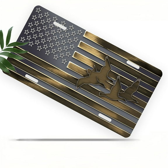 Geese on US styled Flag Front License Plate, Metal License Plate, Funny Standard Plates Personalized Novelty Decorative For Men/Women/Boys/Girls Car 6×12 Inch