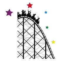 AMUSEMENT RIDE - Removable Home Living Room Art Roller Coaster Ride Decoration Multicolored Stars Theme Park Design Vinyl Wall Decal - Kids Bedroom Themed Park Adhesive Wall Décor Sticker 18" x 20"