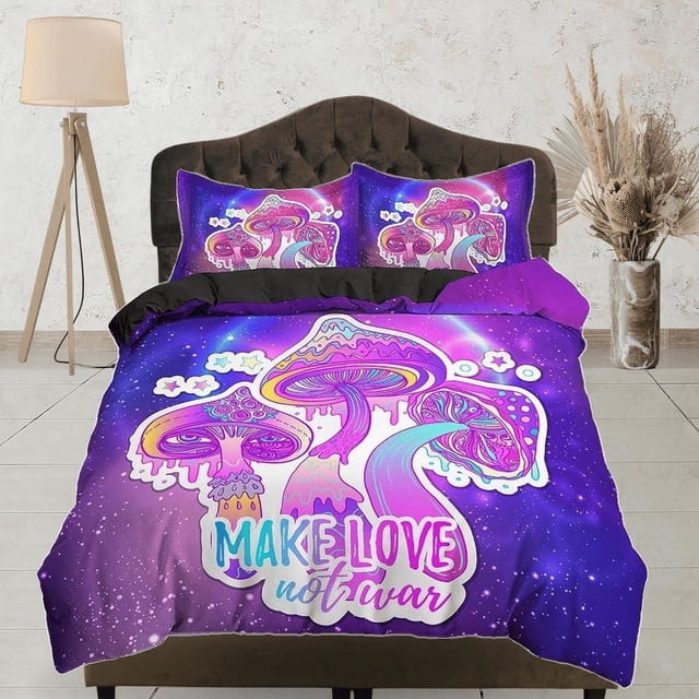 Haz el amor y no la guerra funda nórdica psicodélica setas juego de cama hippie full,