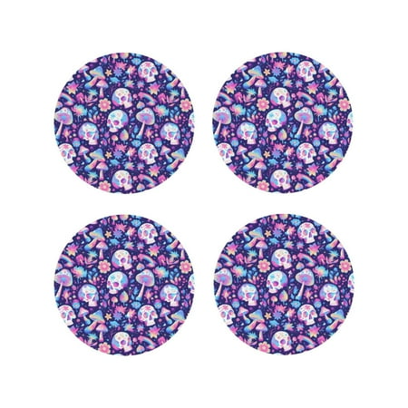 

Drink Coasters Set of 4 mushroom rainbow Skull cartoon Leather Coasters for Coffee Table Protector Heat Resistant Cute Coasters for Home Decor Housewarming Gifts Bar Kitchen 4 Inch Round Shape