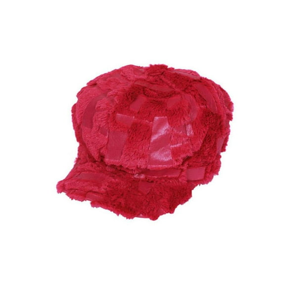 Womens Winter Faux Fur Newsboy Cap - Fuchsia