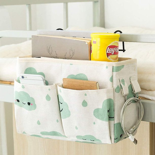 organizador junto a la cama, bolsillo para colgar junto a la cama, bolsa colgante multifunción con patrón de nubes para colgar junto a la cama con ganchos para Magazi
