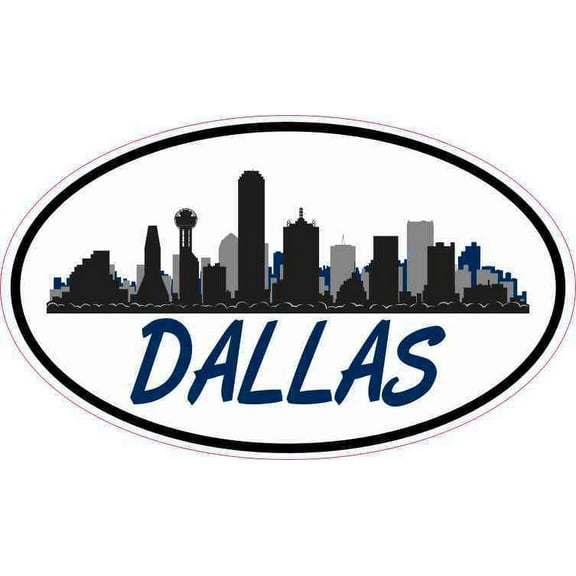 5in x 3in Blue Oval Dallas Skyline Sticker