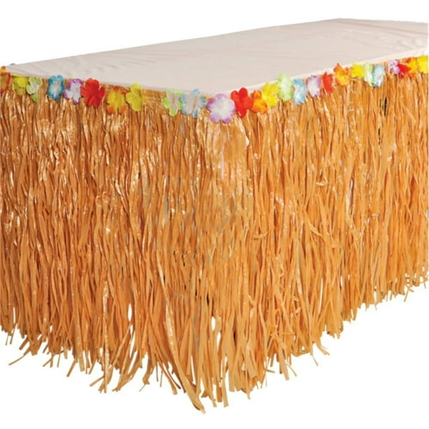 GiftExpress Luau Grass Table Skirt, Hawaiian Luau Libiscus Table Skirt
