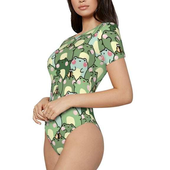 Rateoe Cute Frog Printed Women Rash Guard Short Sleeve,Tummy control Swimsuit Surfing Swimsuit Bathing Suit Short-sleeved Onesie UPF 50 