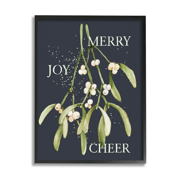 Merry Joy Cheer Holly Berries Holiday Graphic Art Black Framed Art Print Wall Art