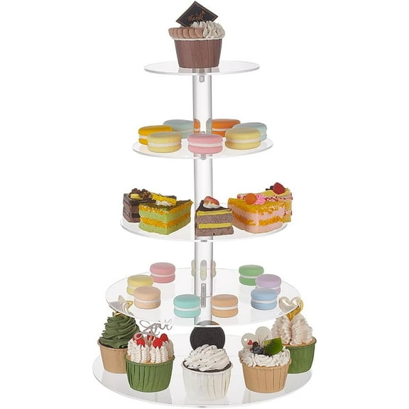 5-Tier Acrylic Circle Dessert Display Risers Mini Cupcake Organizer Holder Party Supplies Clear Finished Product: 30x40cm