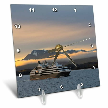 3dRose, Argentina. Tierra del Fuego. Cruise ship going through the channel., 6x6 Desk Clock