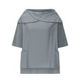 thumbnail image 4 of Bmawag Womens Blouses Dressy Casual 3/4 Sleeve Hooded Plus Size Solid Color Turndown Collar Pullover Shirts Women's Trendy Casual Loose Blouses Gifts for Women Gray M, 4 of 8
