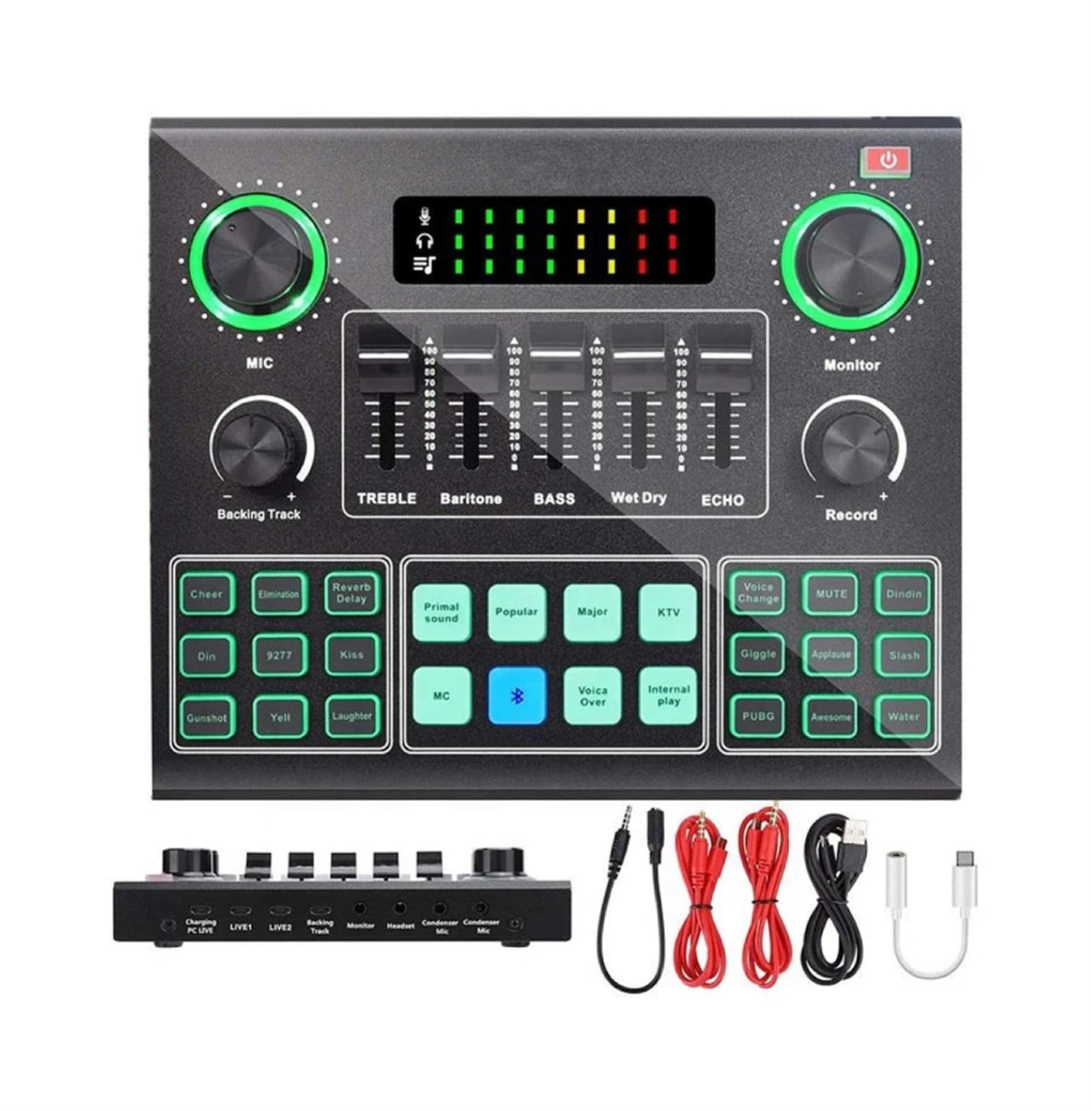 Leedoar V9SJ Professional Portable Audio Mixer Microphone Live Sound Card Voice Changer Gaming Live Broadcast Recording ,Precision Control