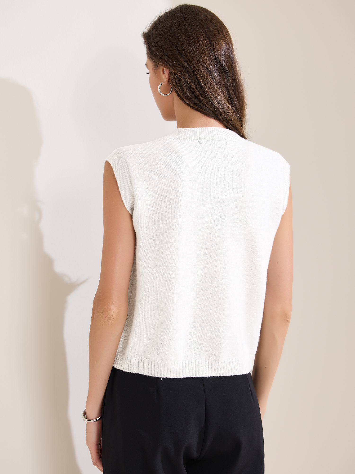 DARING DIVA Women's Button Down Crochet Chunky Knit Sweater Vest XS White