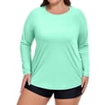 thumbnail image 3 of Women's UPF 50+ Long Sleeve Rash Guard with Crew Neck and Raglan Sleeves Featuring Moisture Wicking Fabric for Swimming Surfing Hiking Fishing and Daily Casual Wear Mint Green XXXXXL, 3 of 5
